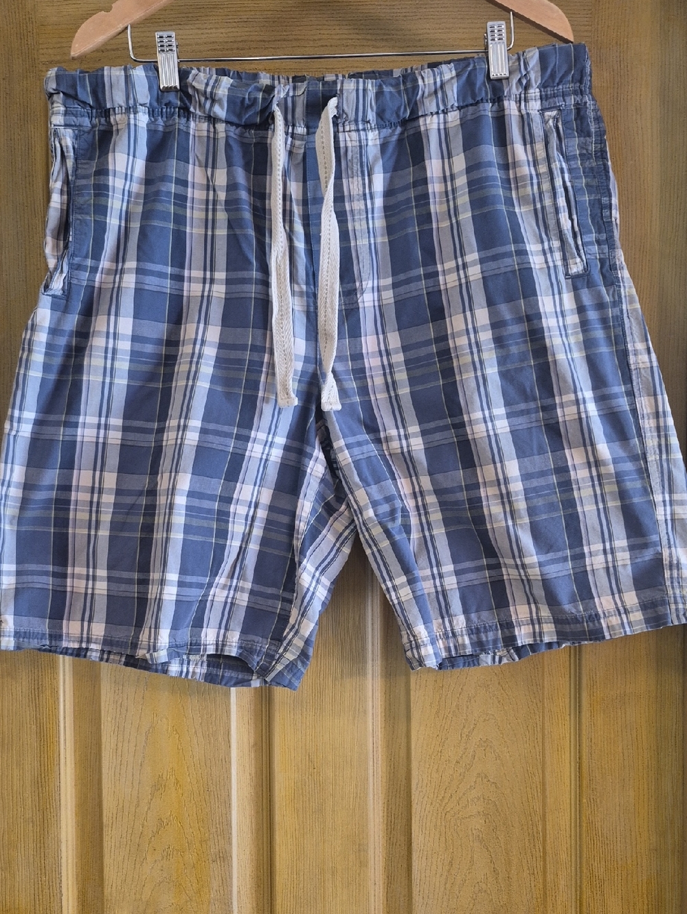 Sonoma Life & Style Blue Cream Grey Plaid Drawstring 100% Cotton Shorts Large